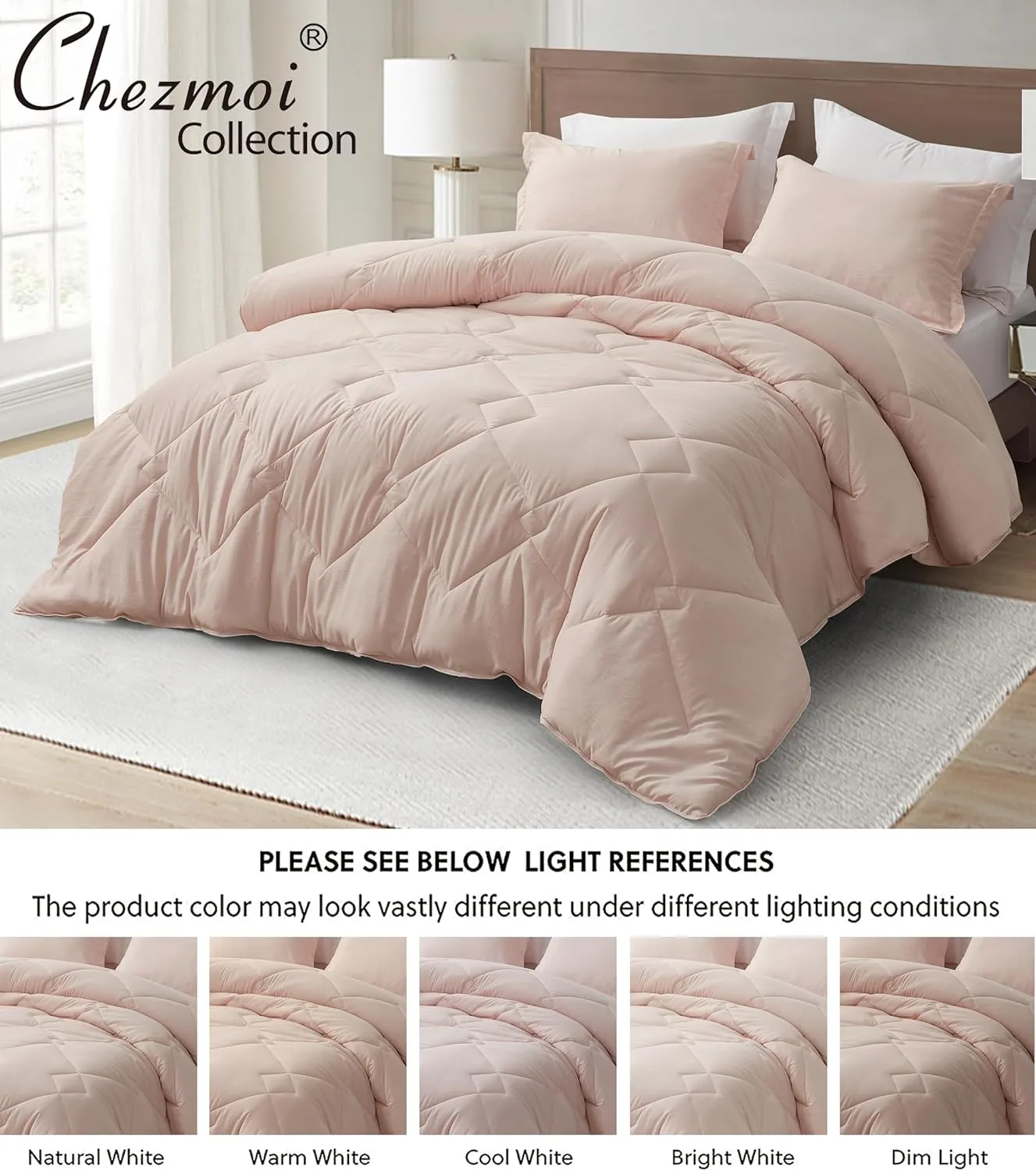 Chezmoi Collection Logan Blush Pink Comforter Set King Size 3-Piece Soft Lightweight Stone-Washed Microfiber Comforter Set for All Season (1 Comforter 104x92, 2 Shams)