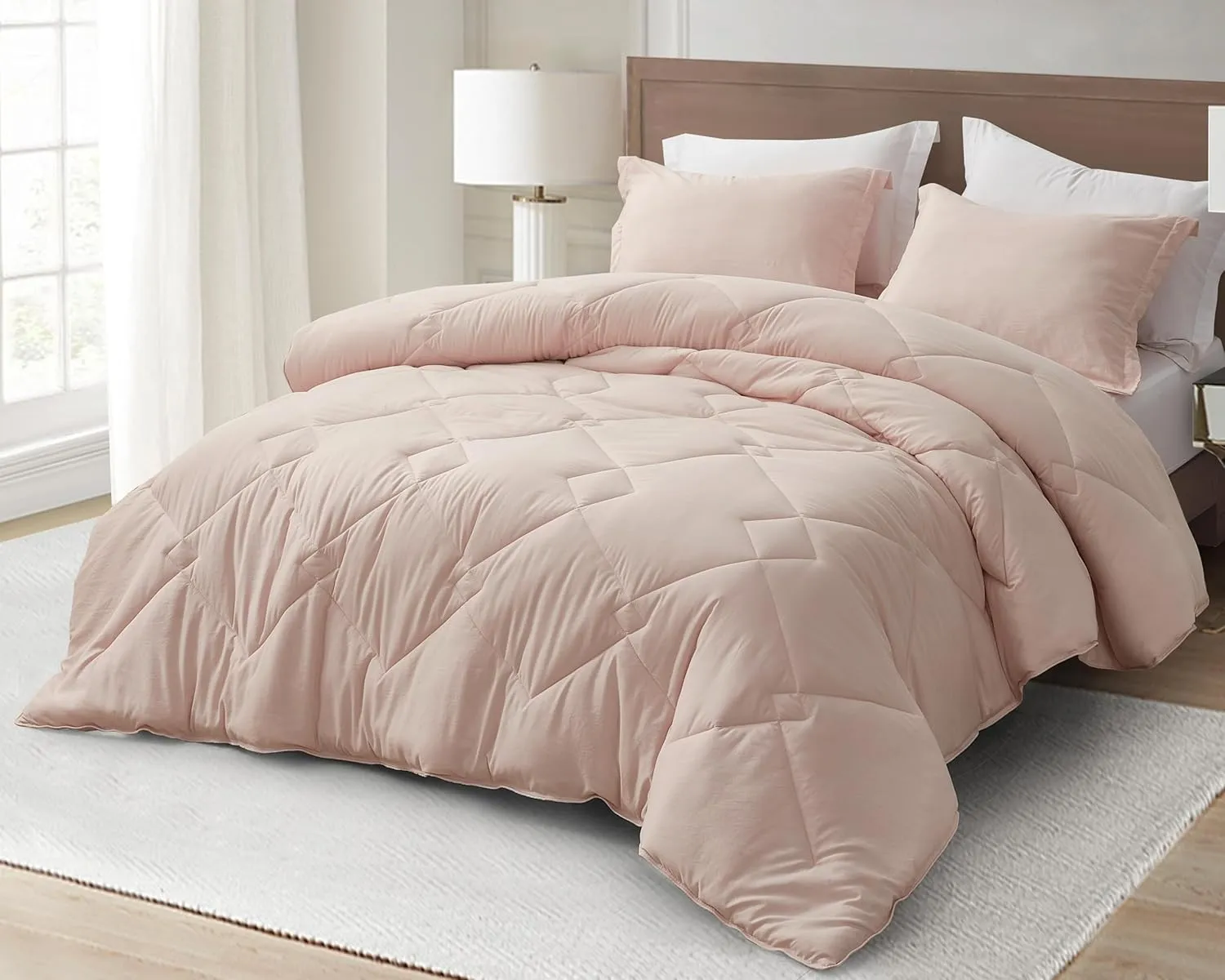 Chezmoi Collection Logan Blush Pink Comforter Set King Size 3-Piece Soft Lightweight Stone-Washed Microfiber Comforter Set for All Season (1 Comforter 104x92, 2 Shams)