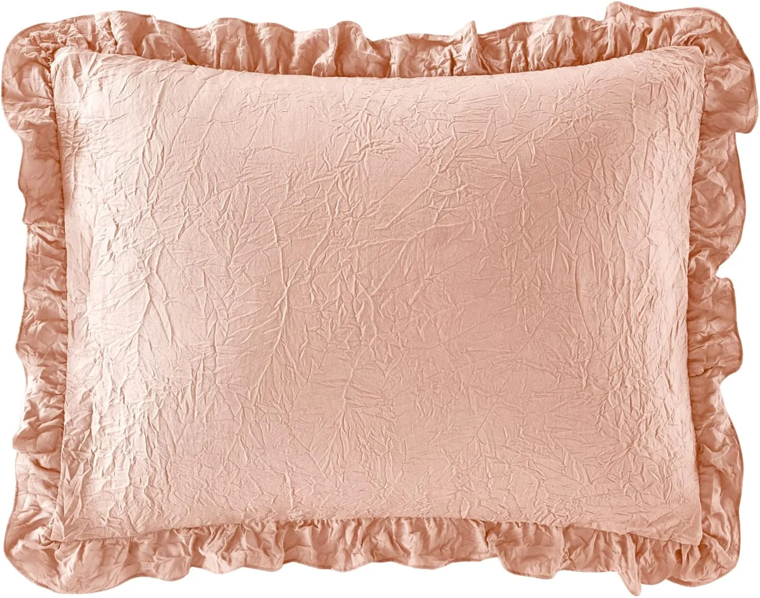 Chic Home Ashford 3 Piece Quilt Set Crinkle Crush Ruffled Drop Design Bedding - Pillow Shams Included, Queen, Blush