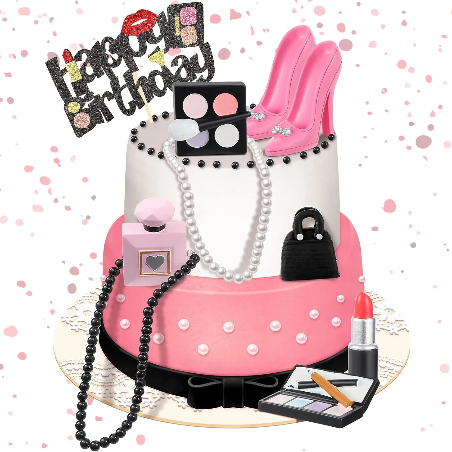 Chunful 9 Pcs Makeup Cake Topper Decoration Cosmetics Birthday Makeup Decorations 3D Resin Bridal Shower Cake Topper Lipstick Perfume Eye Shadow Blush Spa Theme Party Supplies for Women Birthday Party