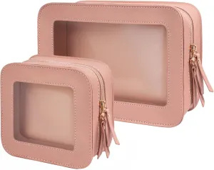 Clear Makeup Bag Set for Women, Travel Pink Makeup Pouch Waterproof Cosmetic Bags with Zipper Clear Toiletry Bag for Traveling Small Make up Pouch for Purse Mini Cosmetic Case Car Organizer (Pink)