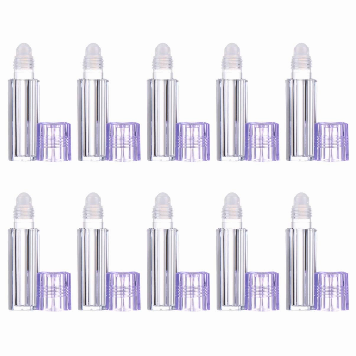 Clear Lip Gloss Clear Lip Gloss Purple Lipstick 10pcs Refillable Roll On Bottles Lip Gloss Vials Essential Oils Bottles with Lid Purple Cap Clear Container Travel Perfume Travel Perfume