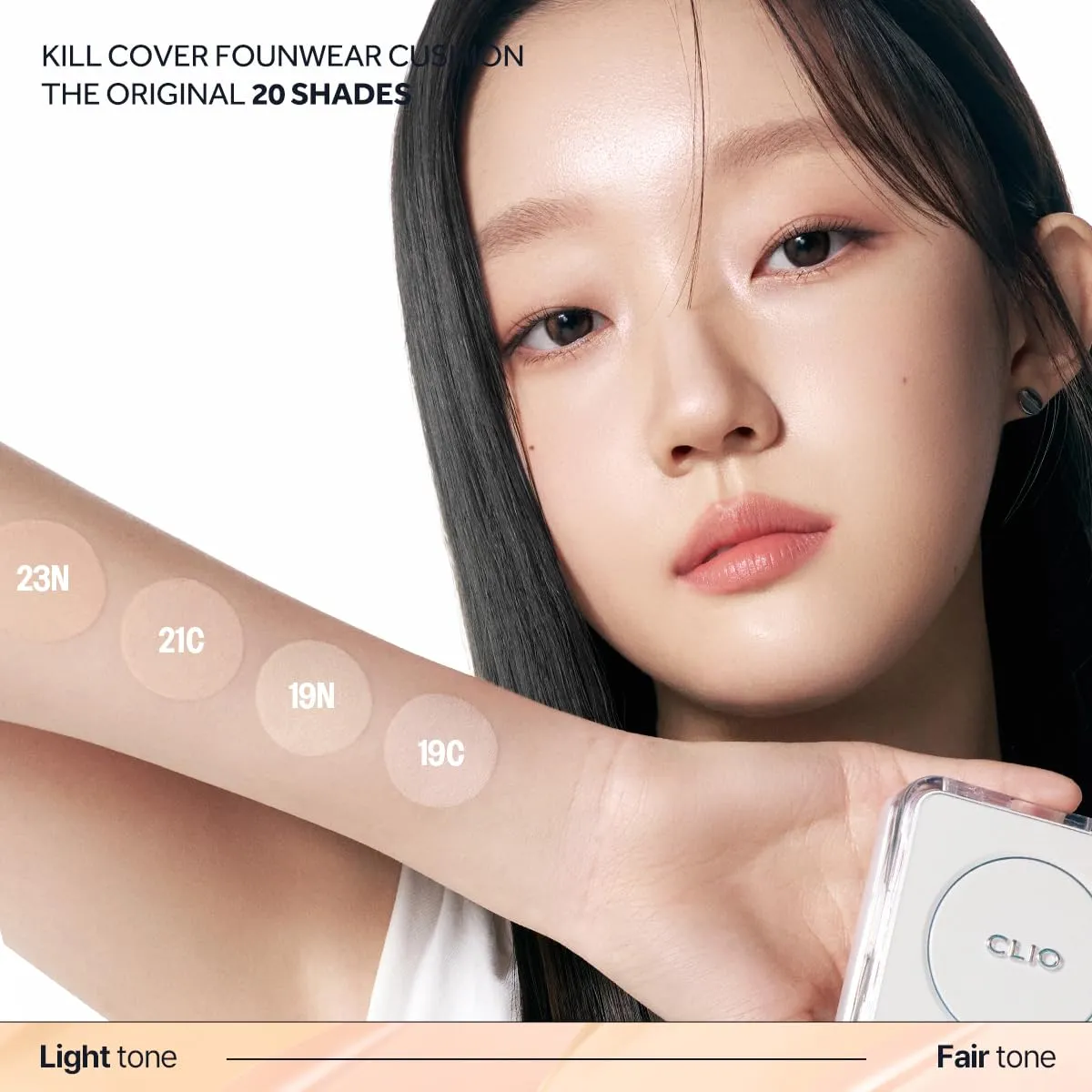 CLIO The Original Kill Cover Founwear Cushion – Korean Makeup, Full High Coverage Foundation, Airy Satin Finish, Skin Fit, 19N PORCELAIN
