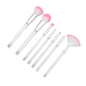 CLISPEED 7pcs Transparent Crystal Makeup Brush Set Diy Cosmetic Tool with Empty Handle Pink Hair Bristles for Professional Daily Makeup Applications Durable Design for Easy Handling