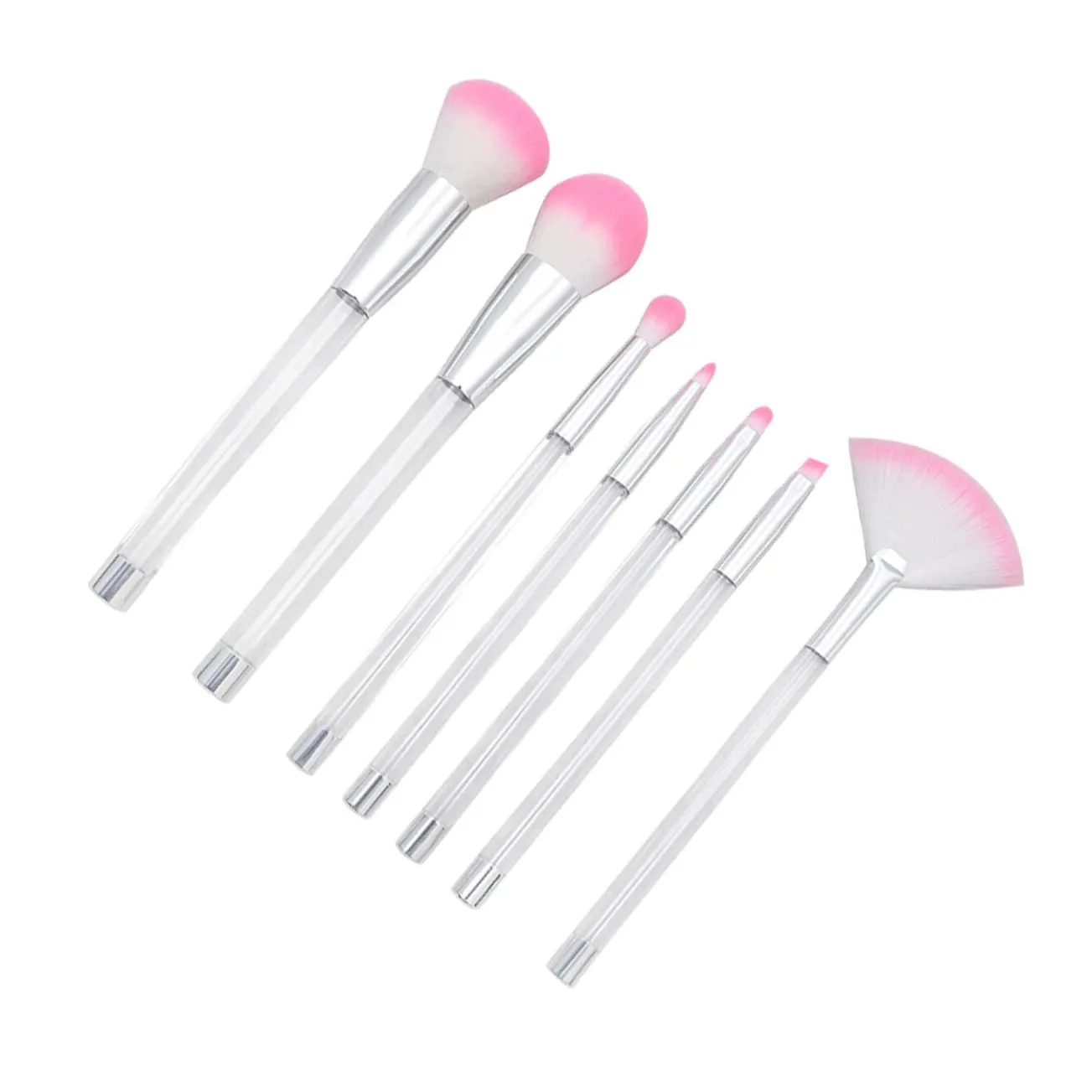 CLISPEED 7pcs Transparent Crystal Makeup Brush Set Diy Cosmetic Tool with Empty Handle Pink Hair Bristles for Professional Daily Makeup Applications Durable Design for Easy Handling