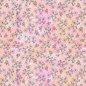 Clothworks Blush Outline Floral Coral Digital Print Fabric