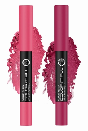 Colors Queen It All Long Lasting Matte Lipstick Lip Crayon 2 Pcs (Pink Rose, Plum Pick)