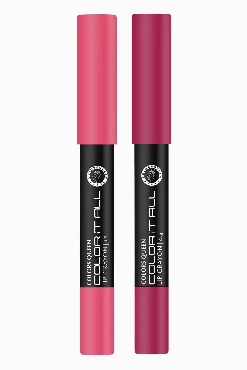 Colors Queen It All Long Lasting Matte Lipstick Lip Crayon 2 Pcs (Pink Rose, Plum Pick)