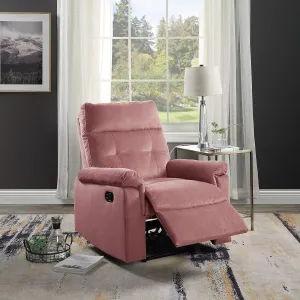 Comfortable Velvet Blush Pink Recliner Chair for Living Room, Manual Motion, Plush Armrests, Tufted Back Design