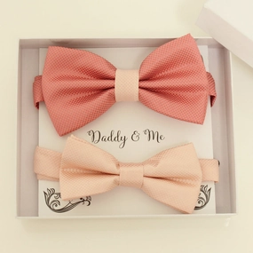 Coral and blush bow tie set for daddy and son, Daddy and me gift set, Father son matching, Blush kids bow tie, daddy me bow, handmade bow