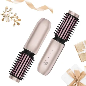 Cordless Hair Curling Iron Brush, Travel Curl Brush, 3-in-1 Portable Curling Iron Cordless, Plasma Thermal Hair Brush, 7000mAh USB Rechargeable Curling Wand, Mini Hot Curling Brush-Blush Pink