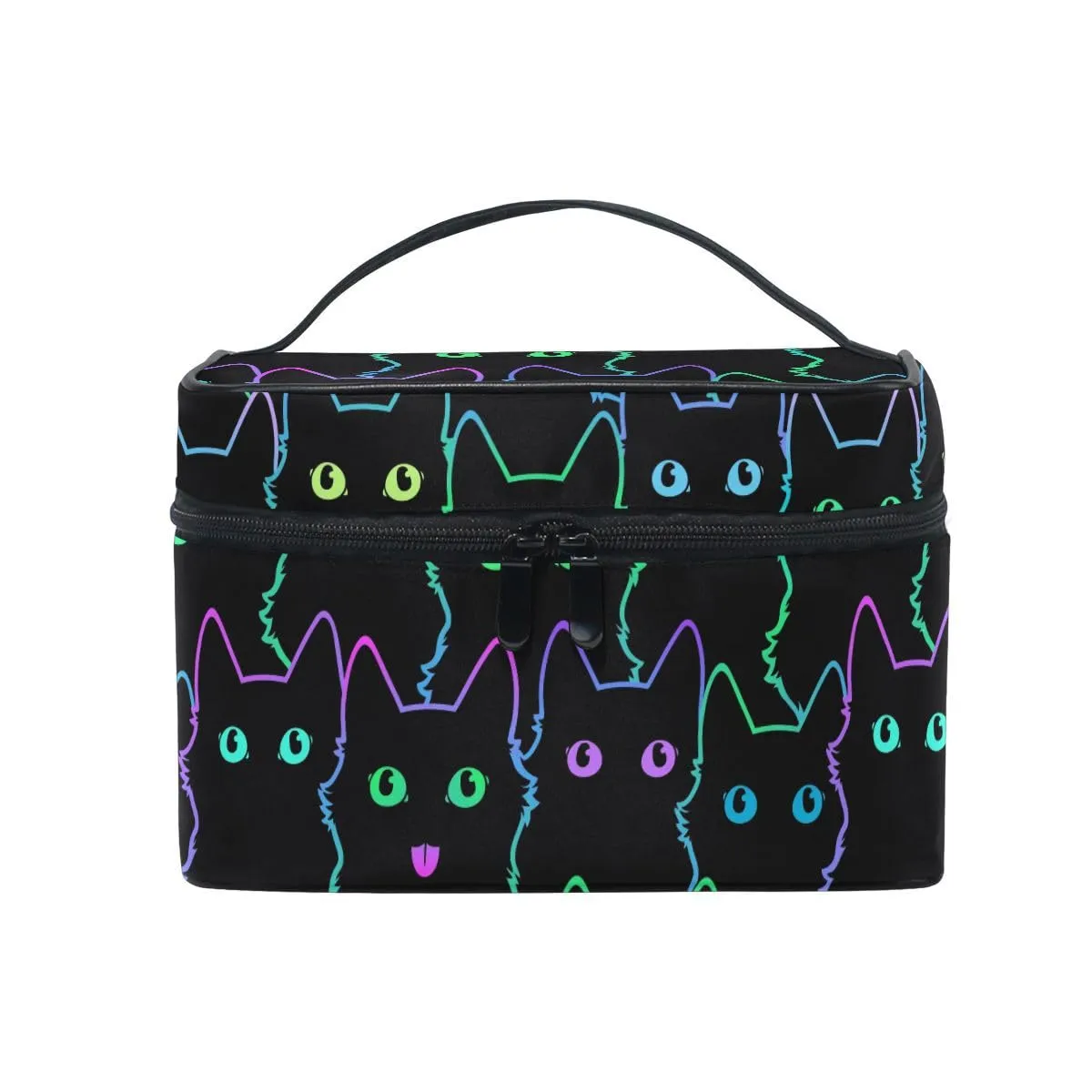 Cosmetic Bag Colorful Neon Cat Travel Makeup Organizer Bag Portable Train Case for Women Girls