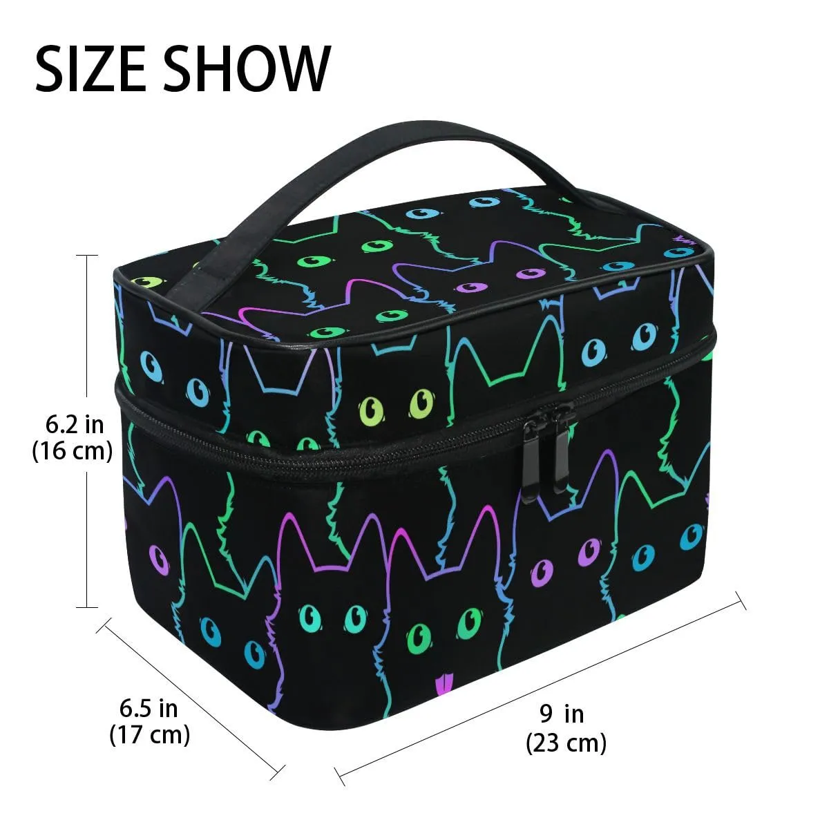 Cosmetic Bag Colorful Neon Cat Travel Makeup Organizer Bag Portable Train Case for Women Girls