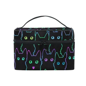 Cosmetic Bag Colorful Neon Cat Travel Makeup Organizer Bag Portable Train Case for Women Girls