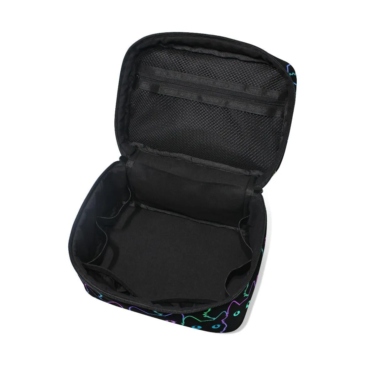 Cosmetic Bag Colorful Neon Cat Travel Makeup Organizer Bag Portable Train Case for Women Girls