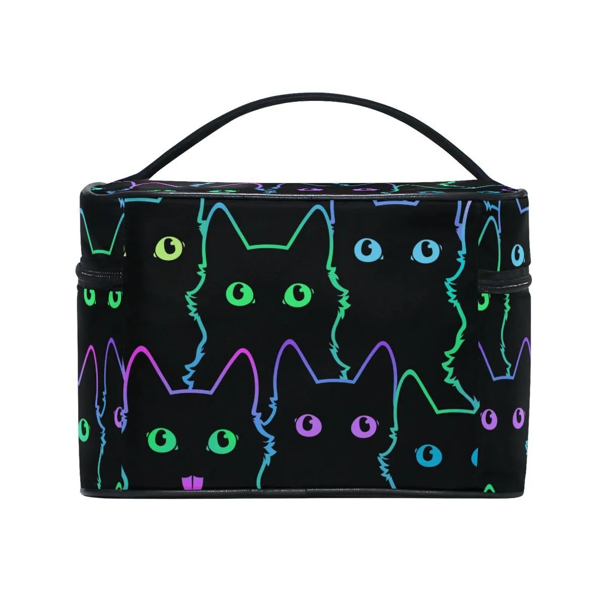 Cosmetic Bag Colorful Neon Cat Travel Makeup Organizer Bag Portable Train Case for Women Girls