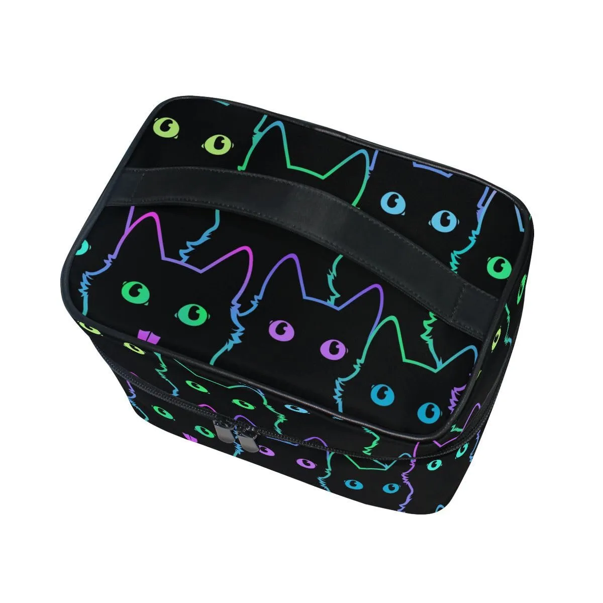 Cosmetic Bag Colorful Neon Cat Travel Makeup Organizer Bag Portable Train Case for Women Girls
