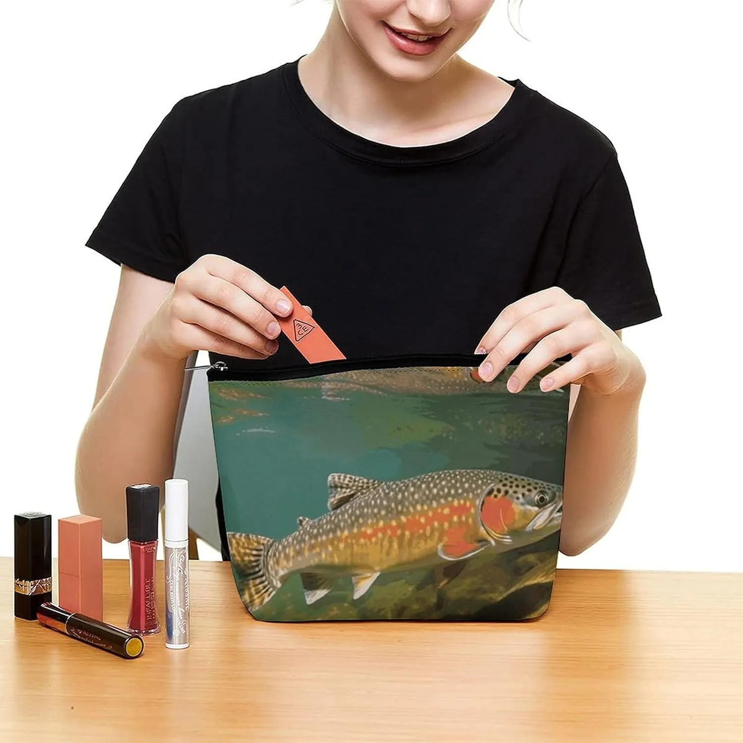 Cosmetic Bag Makeup Bags for Women Portable Makeup Bag Brook Trout Fly Fishing Makeup Case Travel Toiletry Bag for Travel Accessories