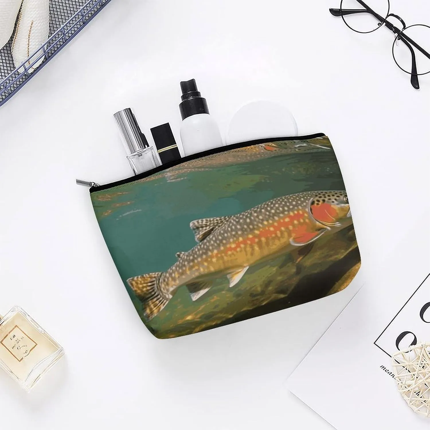 Cosmetic Bag Makeup Bags for Women Portable Makeup Bag Brook Trout Fly Fishing Makeup Case Travel Toiletry Bag for Travel Accessories
