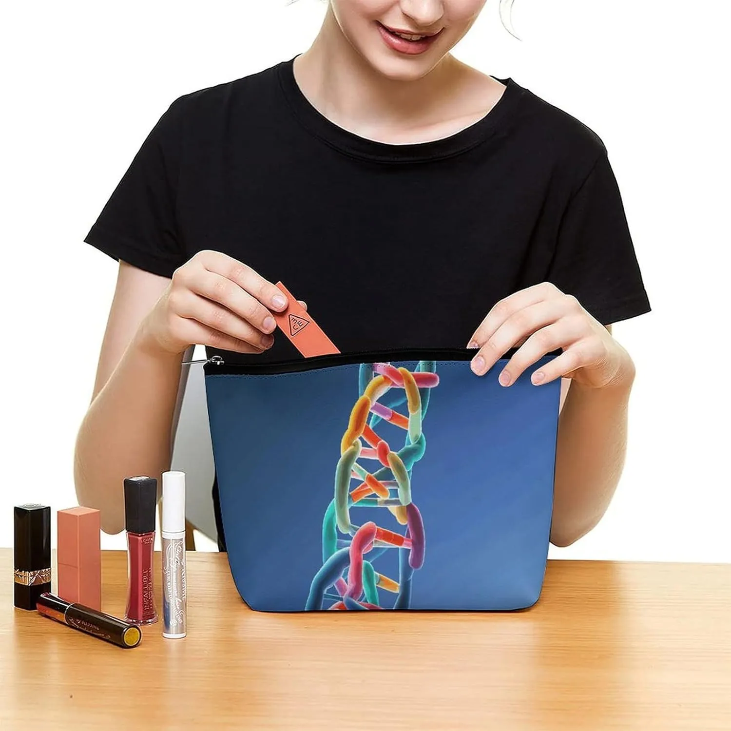 Cosmetic Bag Makeup Bags for Women Portable Makeup Bag DNA Chain Photoes Makeup Case Travel Toiletry Bag for Travel Accessories