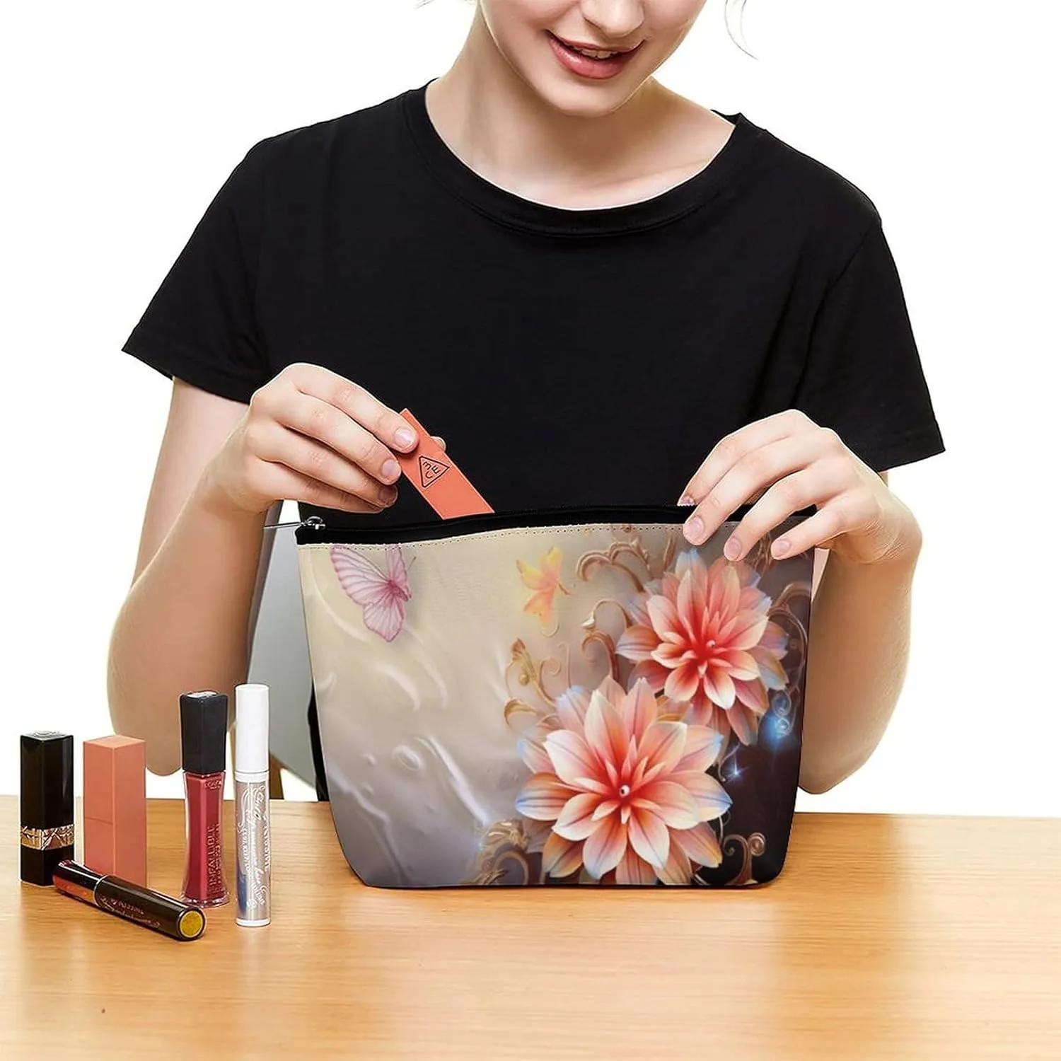 Cosmetic Bag Makeup Bags for Women Portable Makeup Bag Flower Makeup Case Travel Toiletry Bag for Travel Accessories