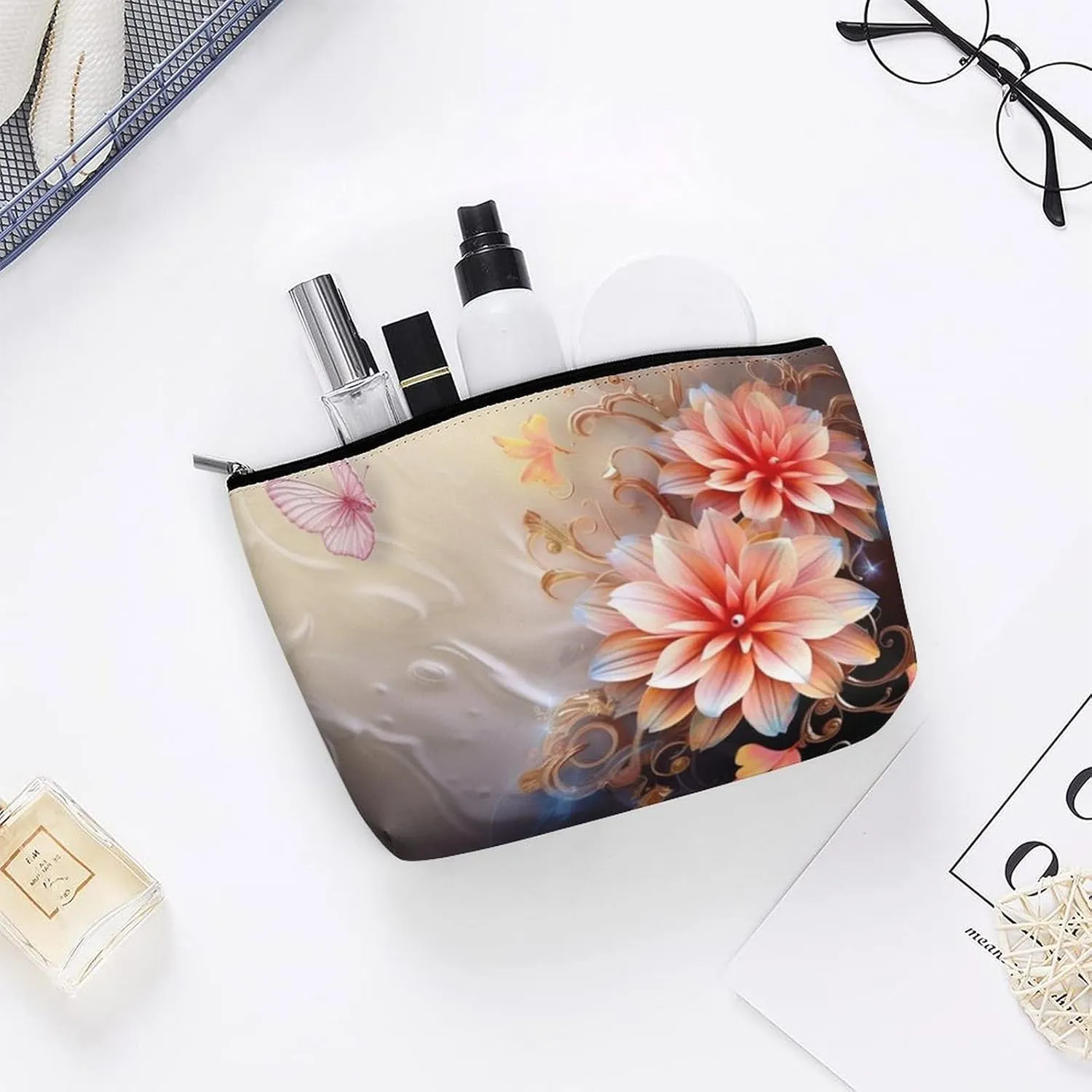 Cosmetic Bag Makeup Bags for Women Portable Makeup Bag Flower Makeup Case Travel Toiletry Bag for Travel Accessories