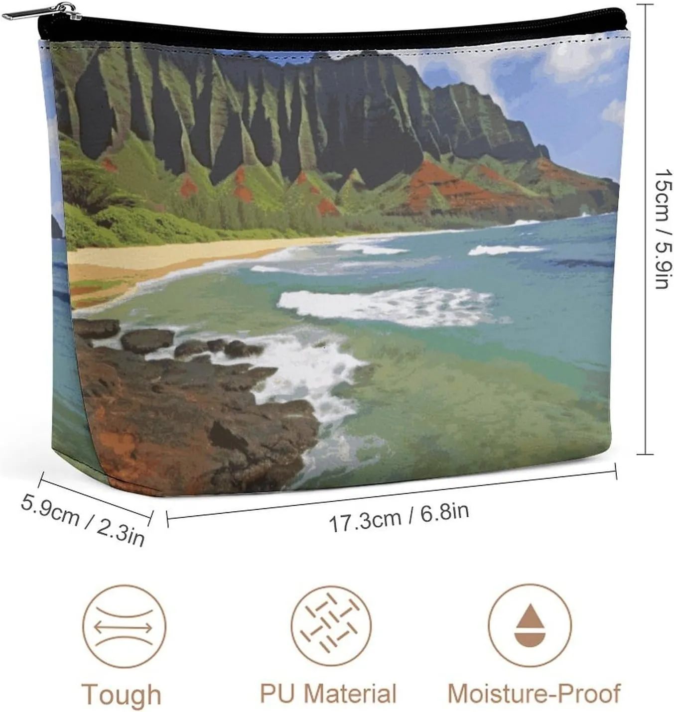 Cosmetic Bag Makeup Bags for Women Portable Makeup Bag Kauai Hawaii Seashore Makeup Case Travel Toiletry Bag for Travel Accessories