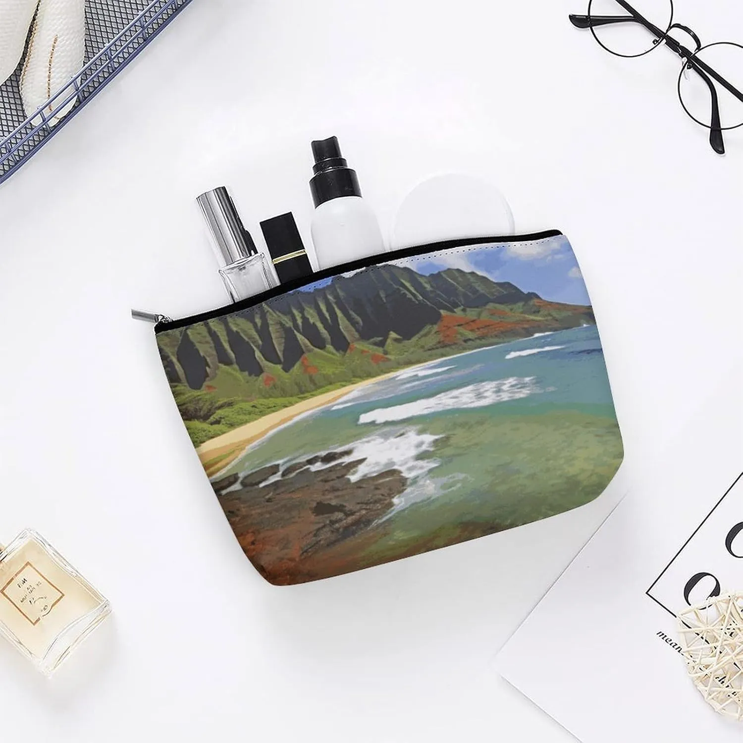 Cosmetic Bag Makeup Bags for Women Portable Makeup Bag Kauai Hawaii Seashore Makeup Case Travel Toiletry Bag for Travel Accessories