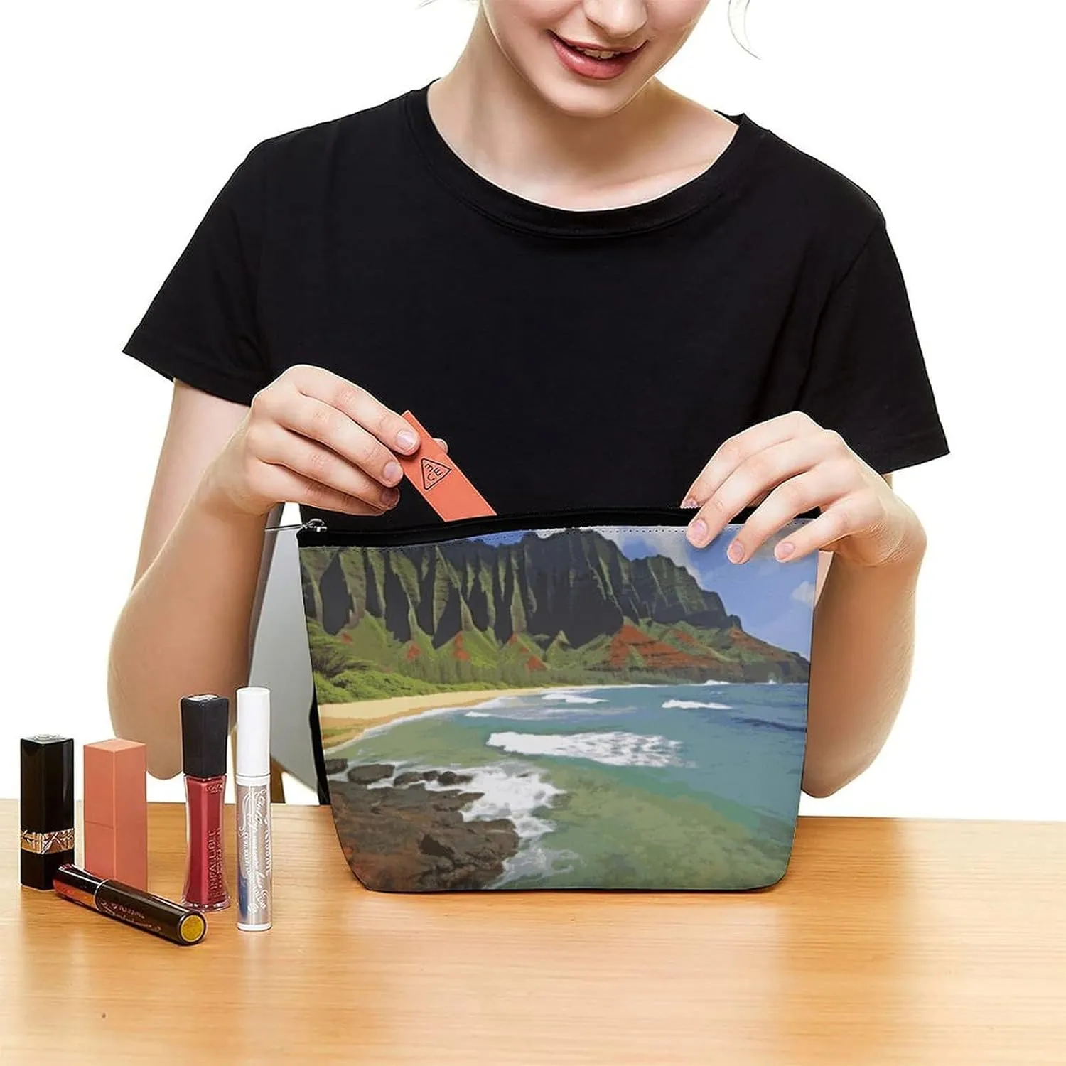 Cosmetic Bag Makeup Bags for Women Portable Makeup Bag Kauai Hawaii Seashore Makeup Case Travel Toiletry Bag for Travel Accessories