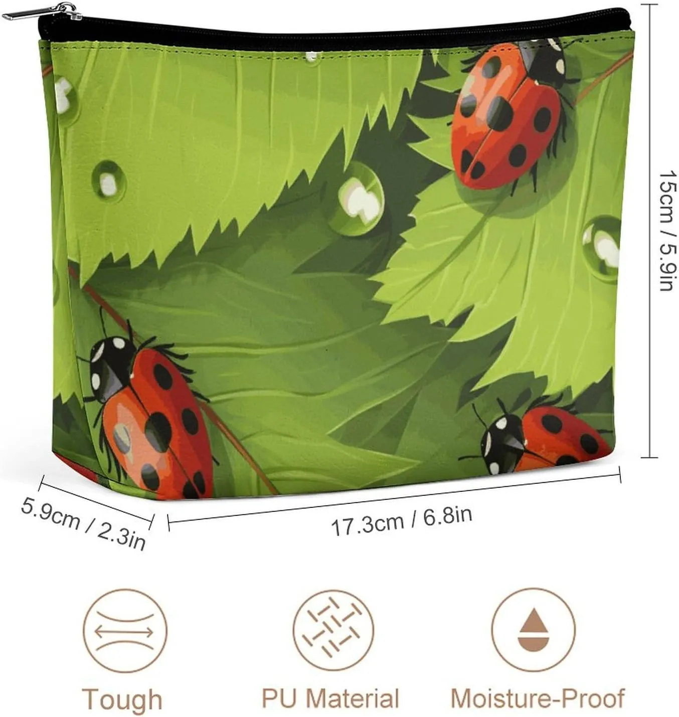 Cosmetic Bag Makeup Bags for Women Portable Makeup Bag Leaves And Ladybugs Makeup Case Travel Toiletry Bag for Travel Accessories