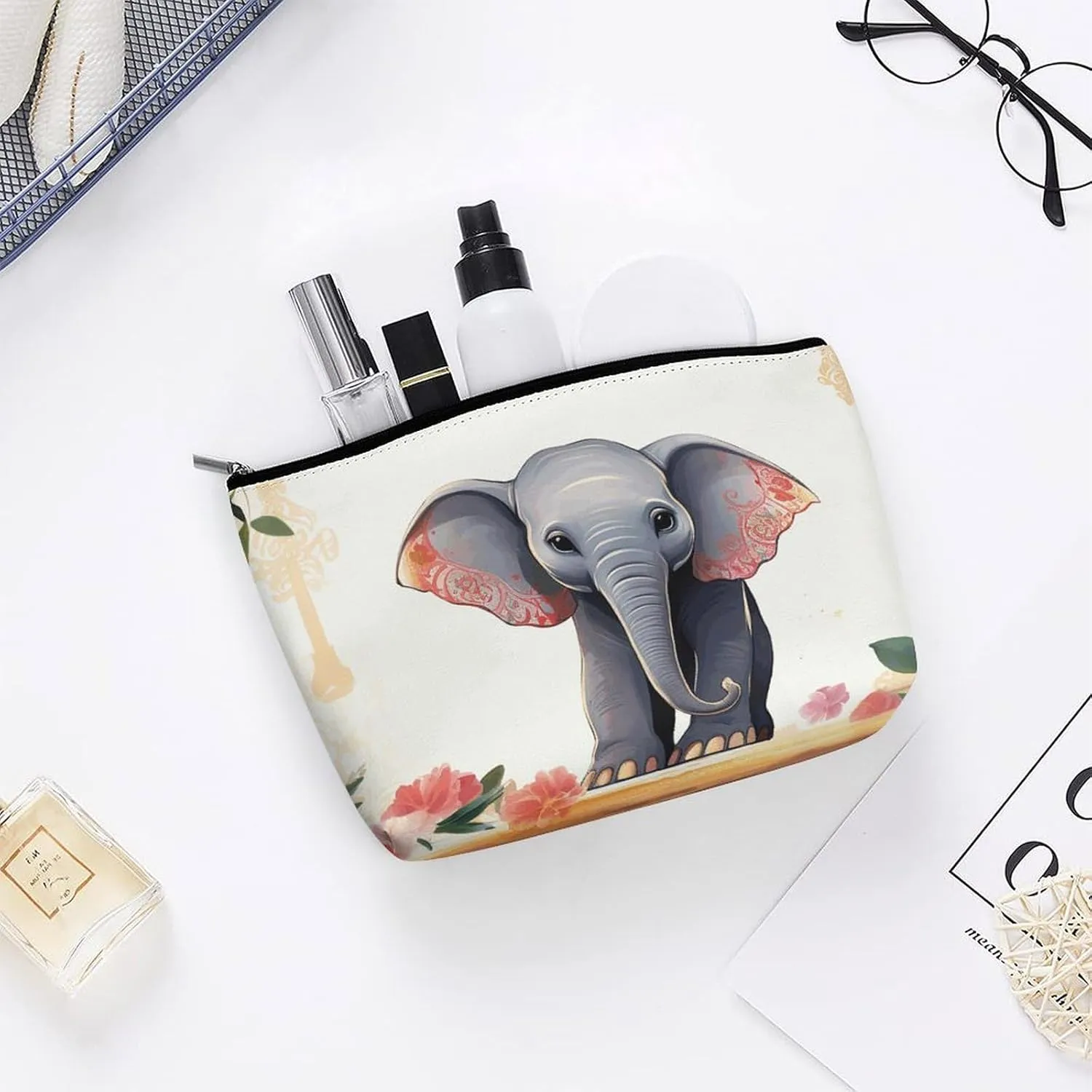 Cosmetic Bag Makeup Bags for Women Portable Makeup Bag Lucky Elephant Makeup Case Travel Toiletry Bag for Travel Accessories