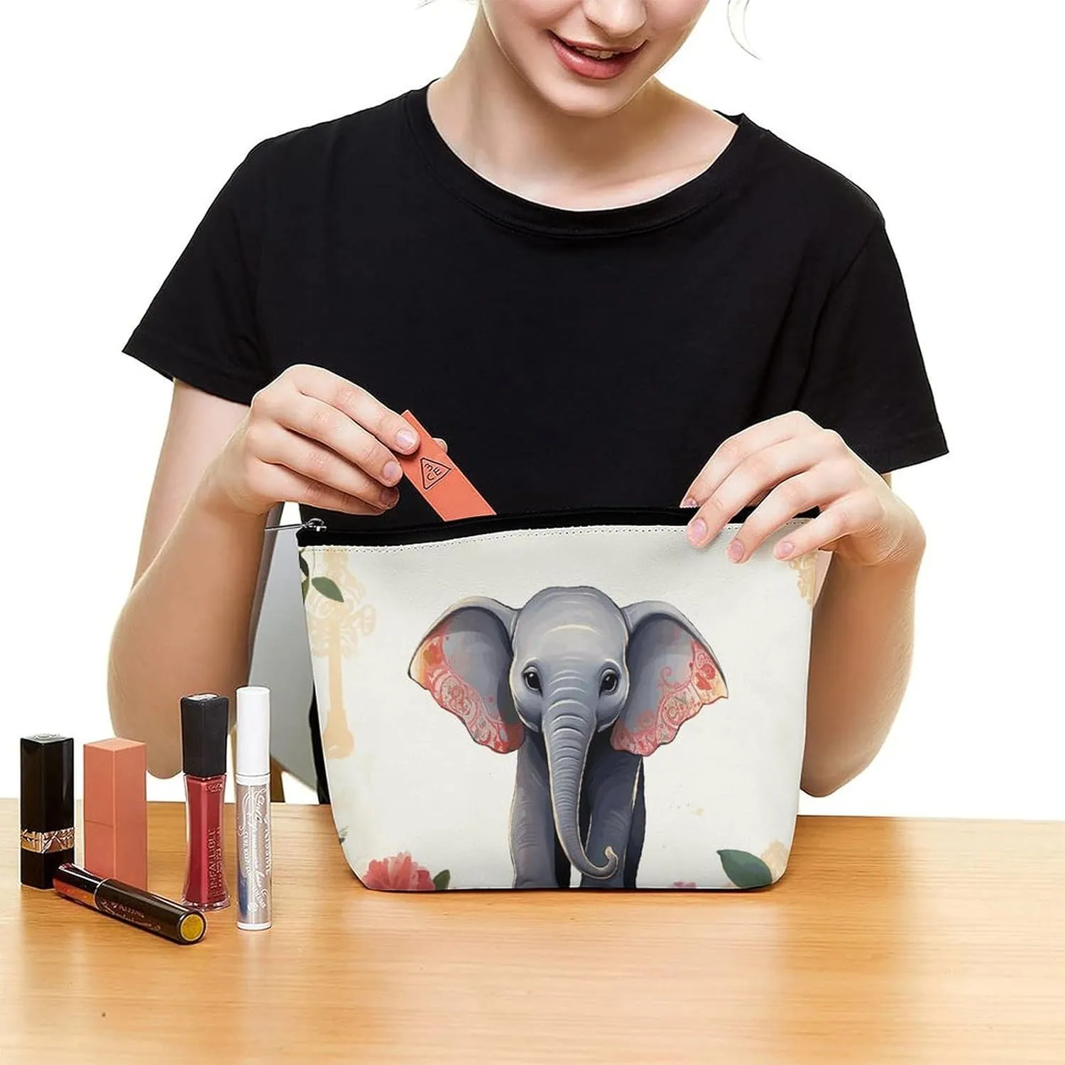 Cosmetic Bag Makeup Bags for Women Portable Makeup Bag Lucky Elephant Makeup Case Travel Toiletry Bag for Travel Accessories