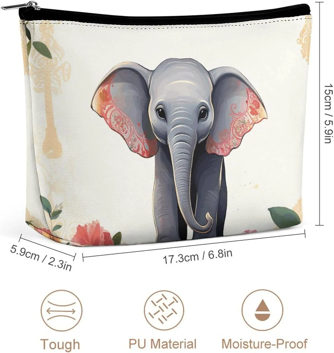 Cosmetic Bag Makeup Bags for Women Portable Makeup Bag Lucky Elephant Makeup Case Travel Toiletry Bag for Travel Accessories