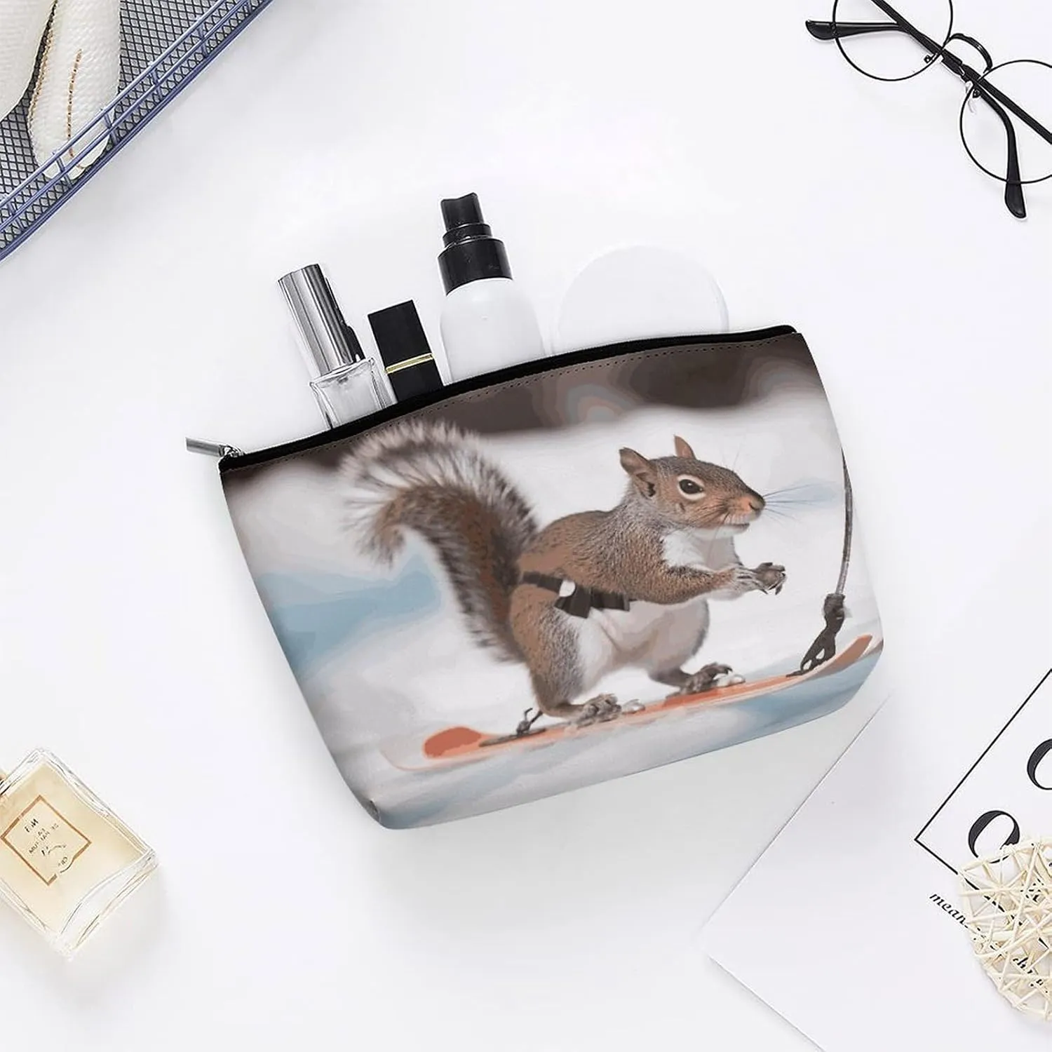 Cosmetic Bag Makeup Bags for Women Portable Makeup Bag Skiing Squirrel Makeup Case Travel Toiletry Bag for Travel Accessories