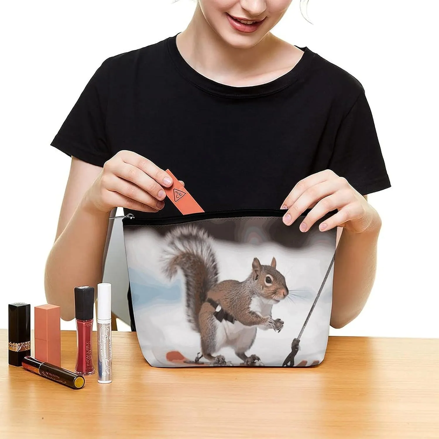 Cosmetic Bag Makeup Bags for Women Portable Makeup Bag Skiing Squirrel Makeup Case Travel Toiletry Bag for Travel Accessories