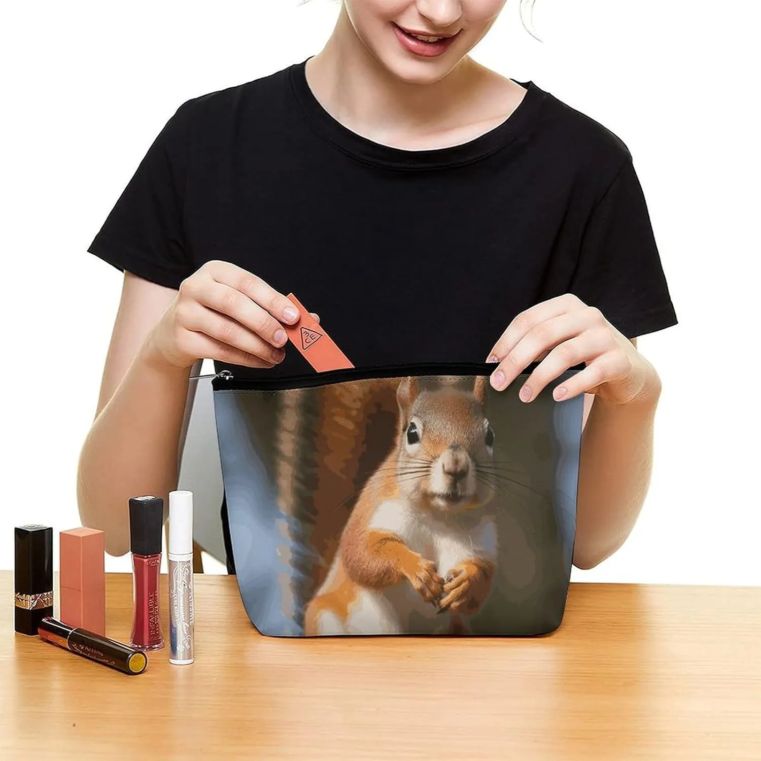 Cosmetic Bag Makeup Bags for Women Portable Makeup Bag Squirrel Funny Animal Makeup Case Travel Toiletry Bag for Travel Accessories