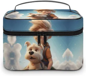 Cosmetic Bag Portable Boy And Puppy Toiletry Bag Large Capacity Travel Makeup Bag Beauty Makeup Organizer for Full-Sized Shampoo Conditioner Brushes Set Makeup Accessories