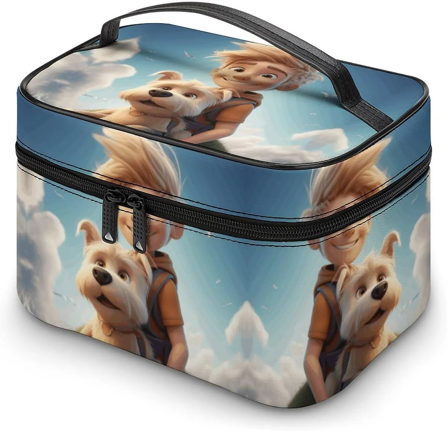 Cosmetic Bag Portable Boy And Puppy Toiletry Bag Large Capacity Travel Makeup Bag Beauty Makeup Organizer for Full-Sized Shampoo Conditioner Brushes Set Makeup Accessories