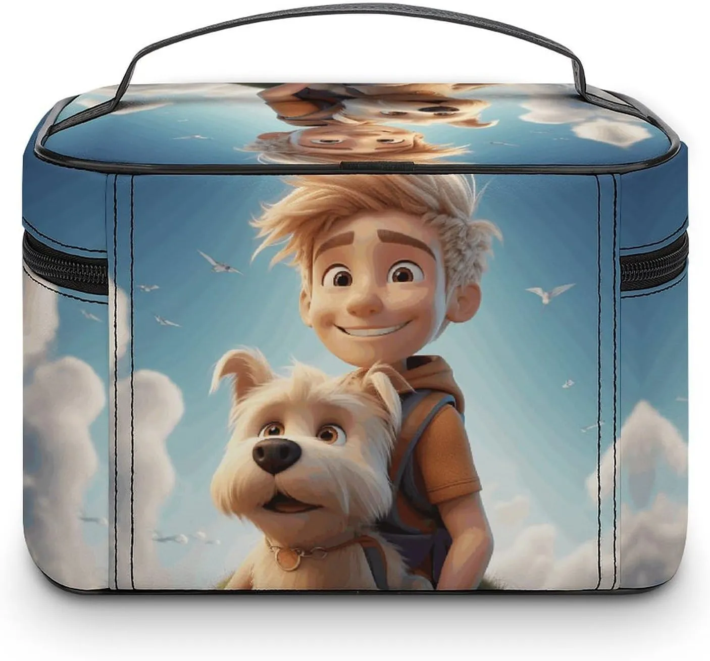 Cosmetic Bag Portable Boy And Puppy Toiletry Bag Large Capacity Travel Makeup Bag Beauty Makeup Organizer for Full-Sized Shampoo Conditioner Brushes Set Makeup Accessories