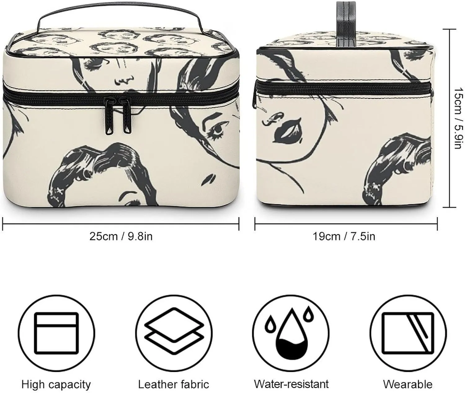 Cosmetic Bag Portable Cartoon Female Face Toiletry Bag Large Capacity Travel Makeup Bag Beauty Makeup Organizer for Full-Sized Shampoo Conditioner Brushes Set Makeup Accessories