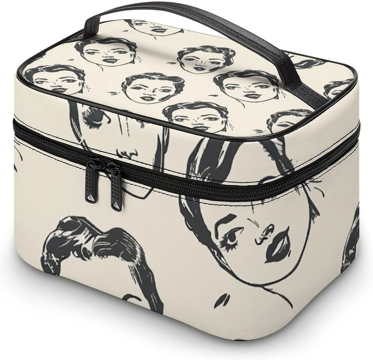 Cosmetic Bag Portable Cartoon Female Face Toiletry Bag Large Capacity Travel Makeup Bag Beauty Makeup Organizer for Full-Sized Shampoo Conditioner Brushes Set Makeup Accessories