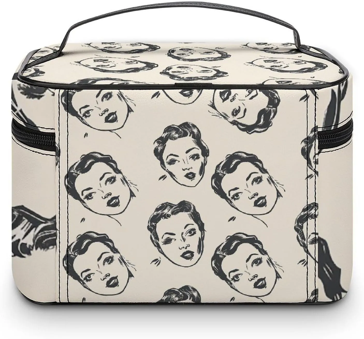Cosmetic Bag Portable Cartoon Female Face Toiletry Bag Large Capacity Travel Makeup Bag Beauty Makeup Organizer for Full-Sized Shampoo Conditioner Brushes Set Makeup Accessories