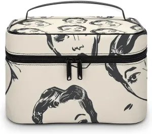 Cosmetic Bag Portable Cartoon Female Face Toiletry Bag Large Capacity Travel Makeup Bag Beauty Makeup Organizer for Full-Sized Shampoo Conditioner Brushes Set Makeup Accessories