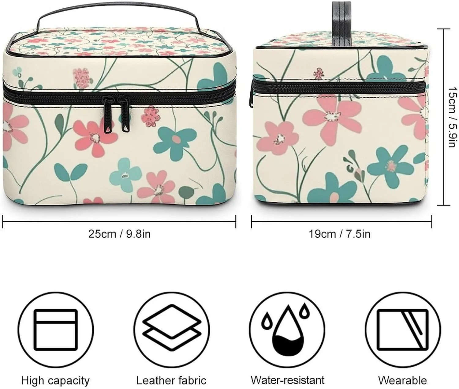 Cosmetic Bag Portable Cyan Vine Pattern Toiletry Bag Large Capacity Travel Makeup Bag Beauty Makeup Organizer for Full-Sized Shampoo Conditioner Brushes Set Makeup Accessories