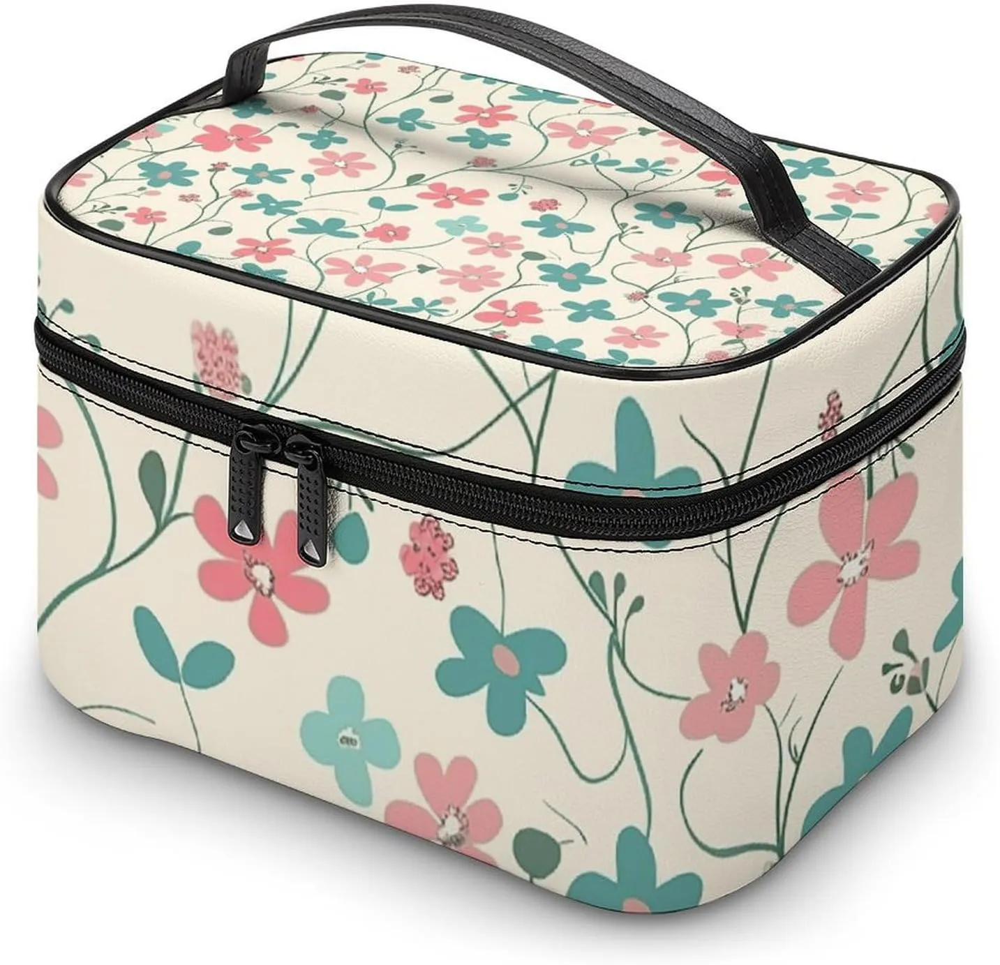 Cosmetic Bag Portable Cyan Vine Pattern Toiletry Bag Large Capacity Travel Makeup Bag Beauty Makeup Organizer for Full-Sized Shampoo Conditioner Brushes Set Makeup Accessories