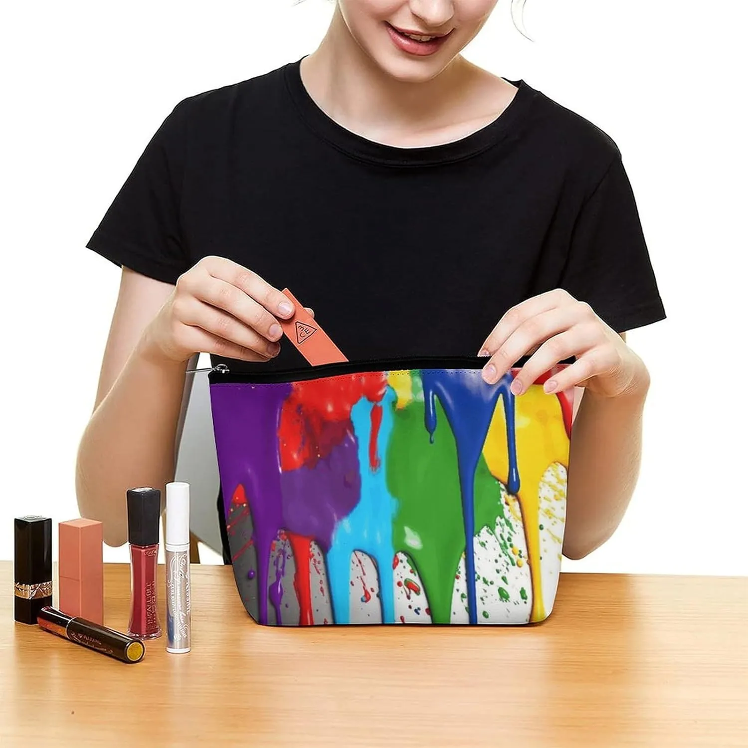 Cosmetic Bag Portable Toiletry Bag Paint Splatter Backdrop Travel Makeup Bag Beauty Makeup Organizer Lipstick Bag for Women