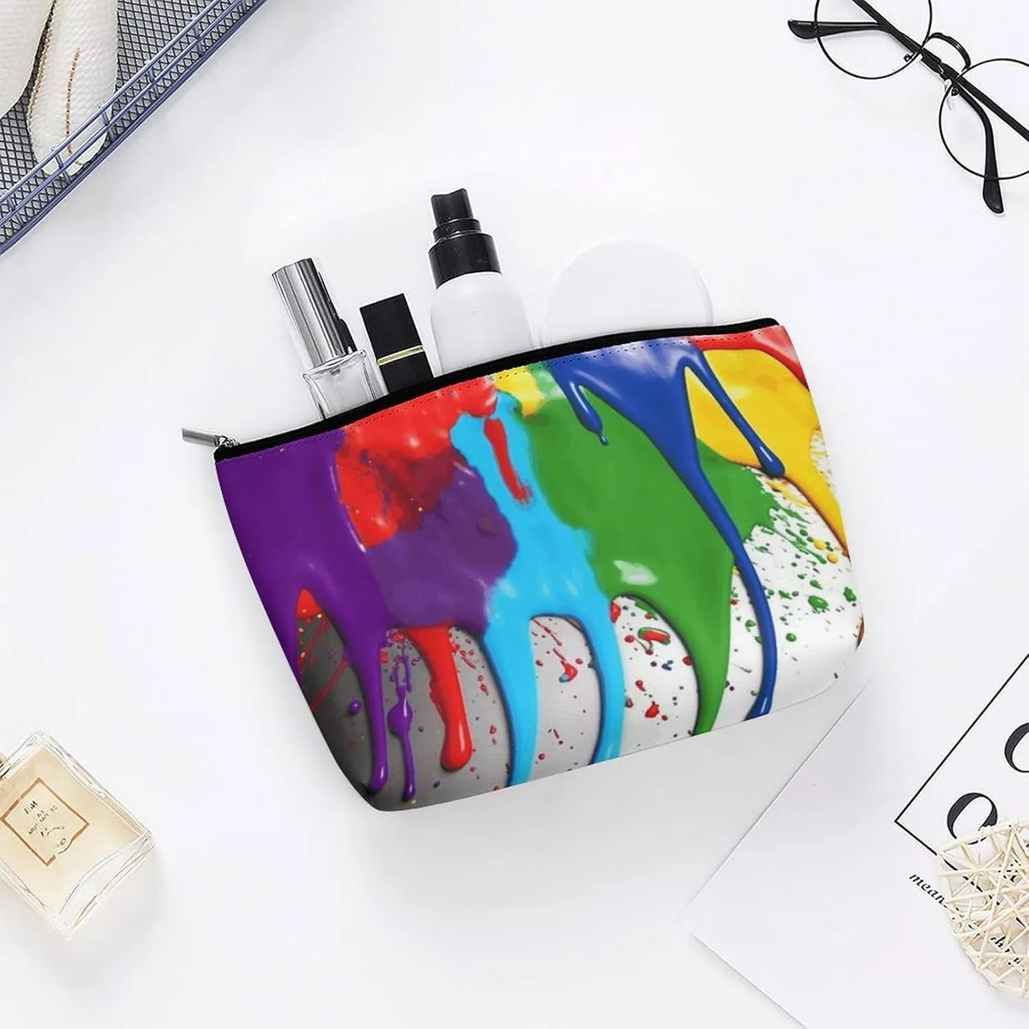 Cosmetic Bag Portable Toiletry Bag Paint Splatter Backdrop Travel Makeup Bag Beauty Makeup Organizer Lipstick Bag for Women
