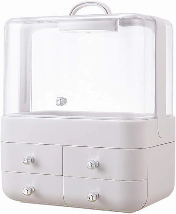 Cosmetic Storage with Dustproof Lid, Large Makeup Organizer, Display Boxes with Drawers for Vanity, 4 Drawers Fits Lipsticks Makeup Brushes Perfume,Pink (Pink)(Pink) (Silver)