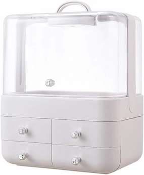 Cosmetic Storage with Dustproof Lid, Large Makeup Organizer, Display Boxes with Drawers for Vanity, 4 Drawers Fits Lipsticks Makeup Brushes Perfume,Pink (Pink)(Pink) (Silver)