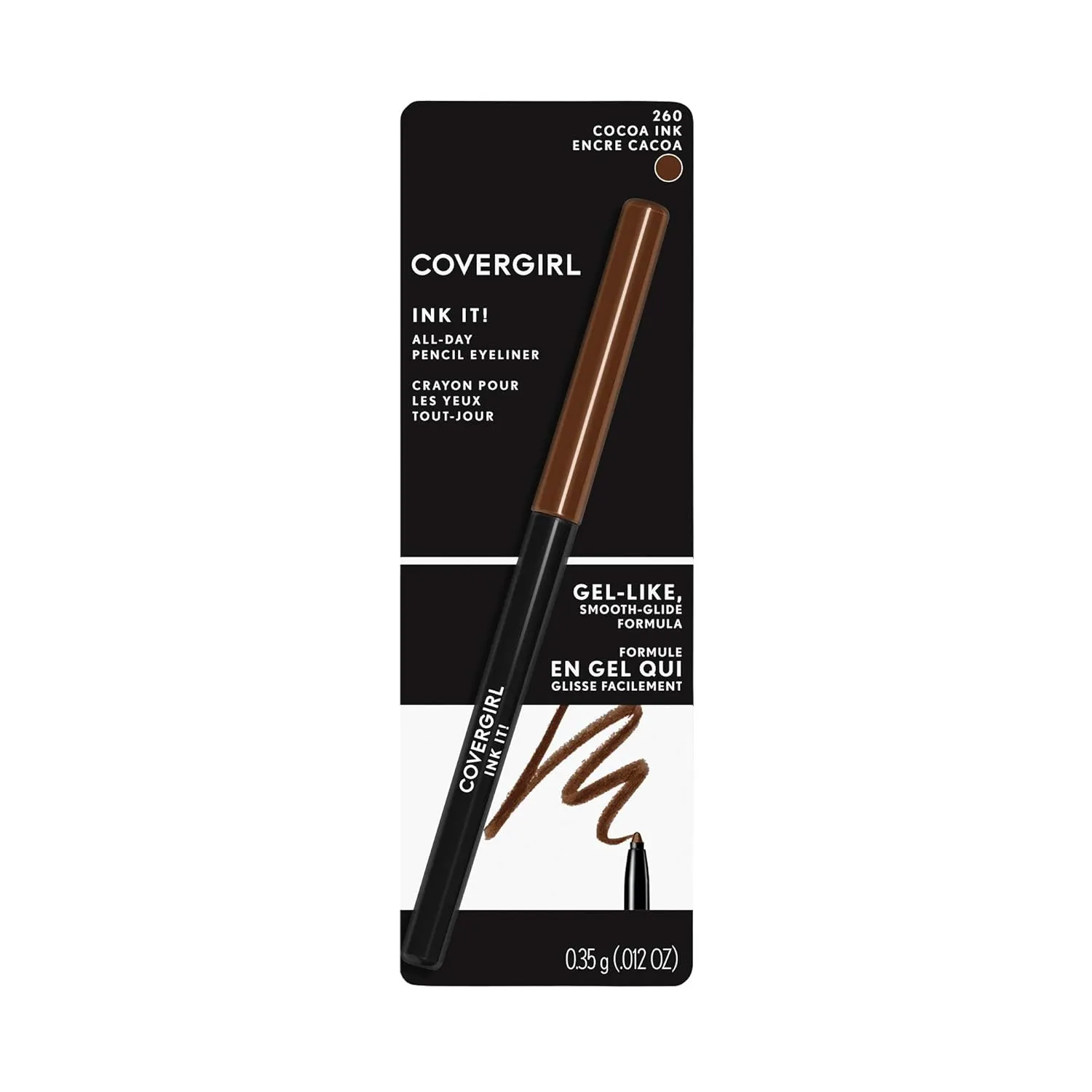 COVERGIRL Ink It! Perfect Point Plus Waterproof Eyeliner, Cocoa Ink 260 (1 Count) (Packaging May Vary) Self Sharpening Long Lasting Waterproof Eyeliner Pencil